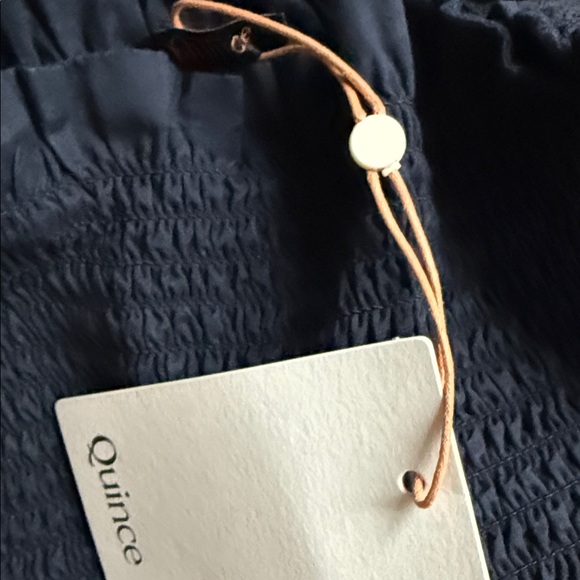 Quince 100% Organic Cotton Eyelet Smocked Midi Dress Sz M Deep Navy NEW - Picture 4 of 4